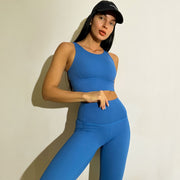 Popular Nude Fabric Sports Tank Top High Waist Pants Double Pocket Yoga Suit Set