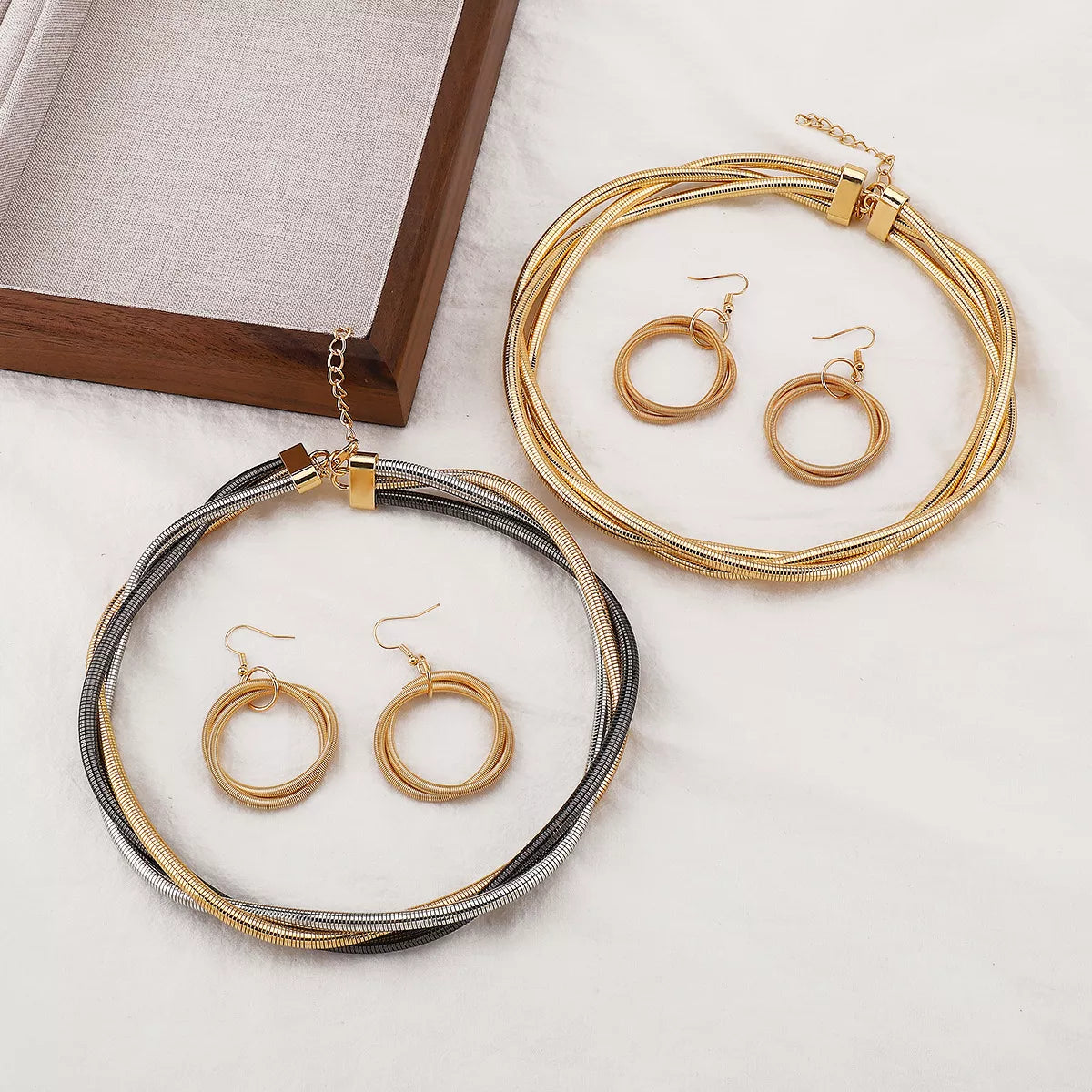 Multi-Layered Earrings and Necklace Jewelry Set