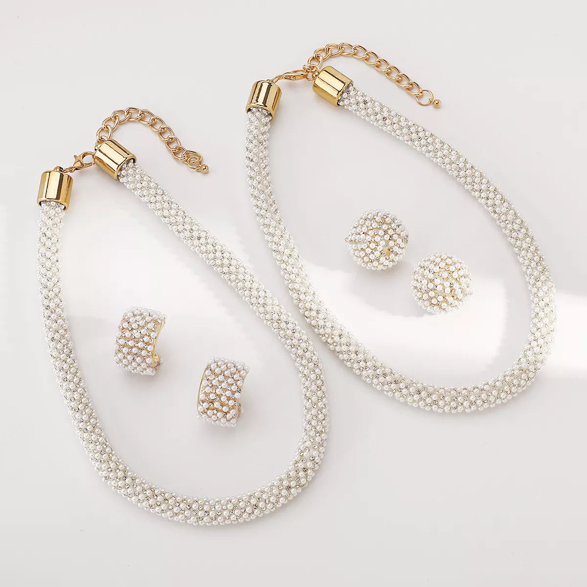 Pearl Embellished Earrings and Necklace Jewelry Set