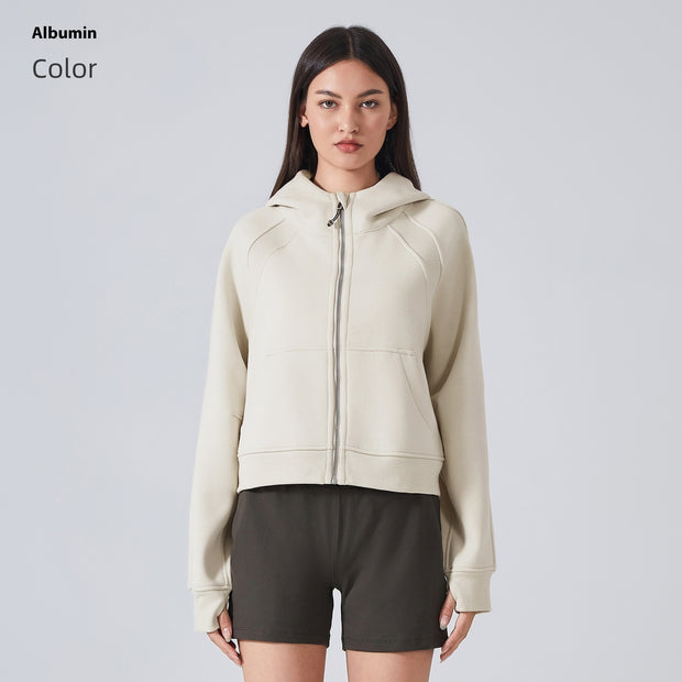 Fleece Zipper Hooded Sports Jacket Loose Yoga Clothes