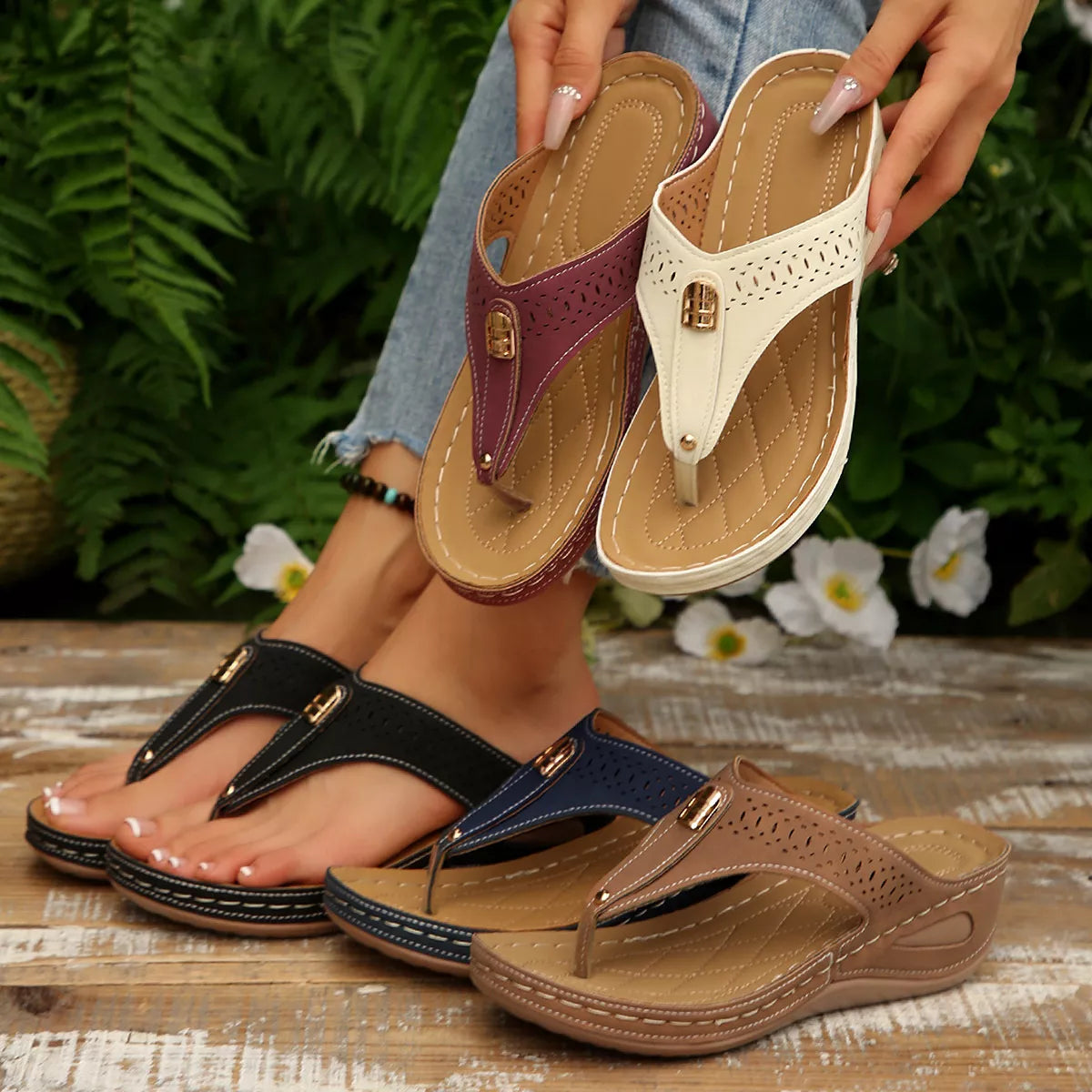 Toe Post Wedge Sandals