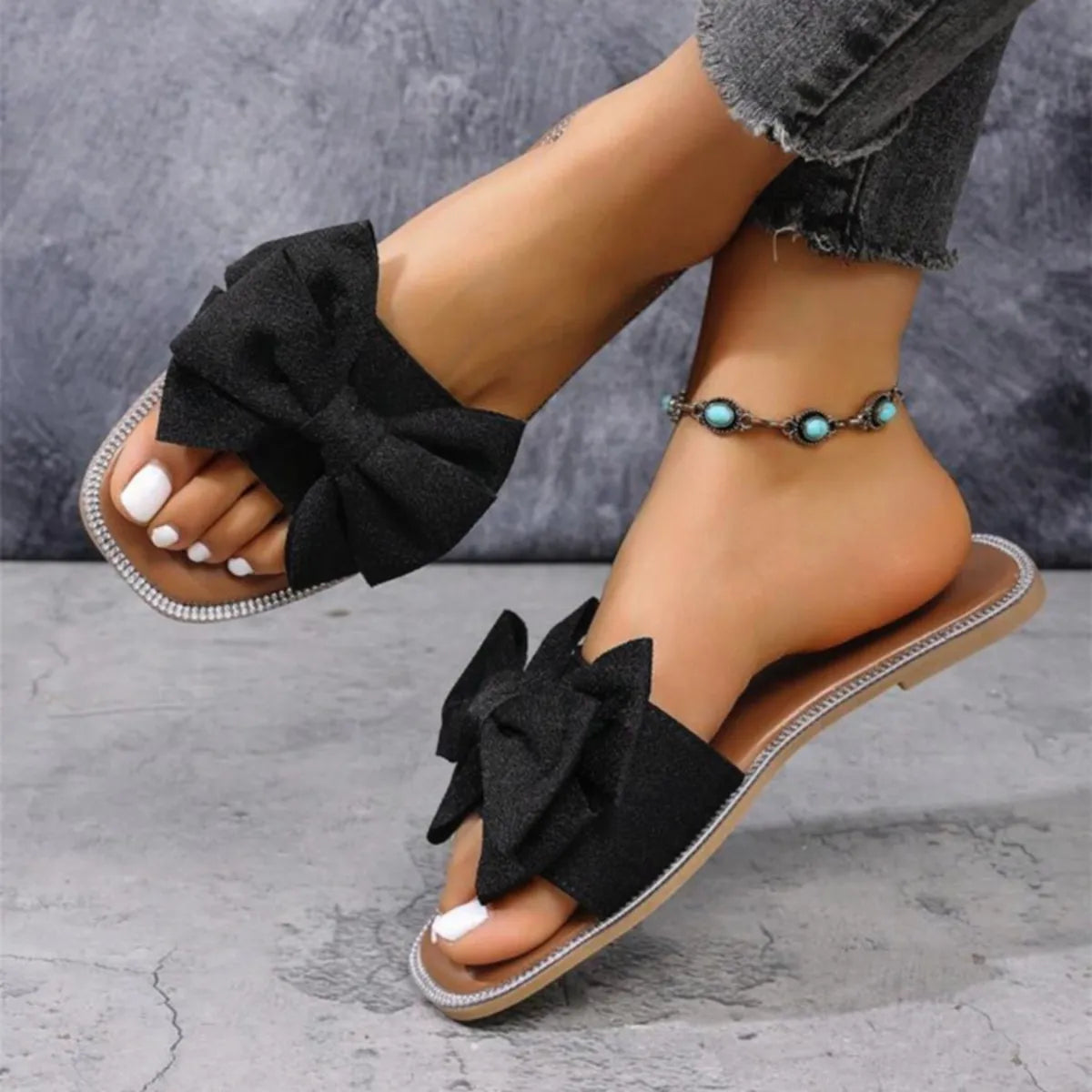 Bow Open Toe Flats Sandals