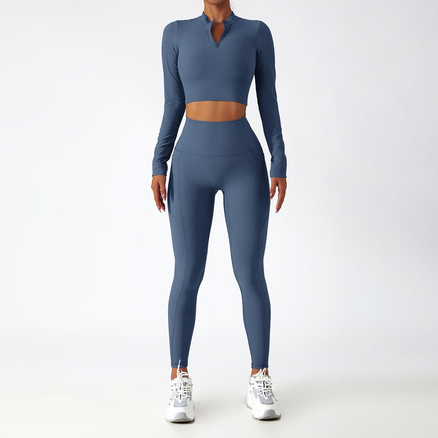 Breathable Zipper Long Sleeve Yoga Suit